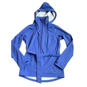 Prana Eliza Hooded Rain Jacket Women’s S Indigo Full Zip Belt Lightweight